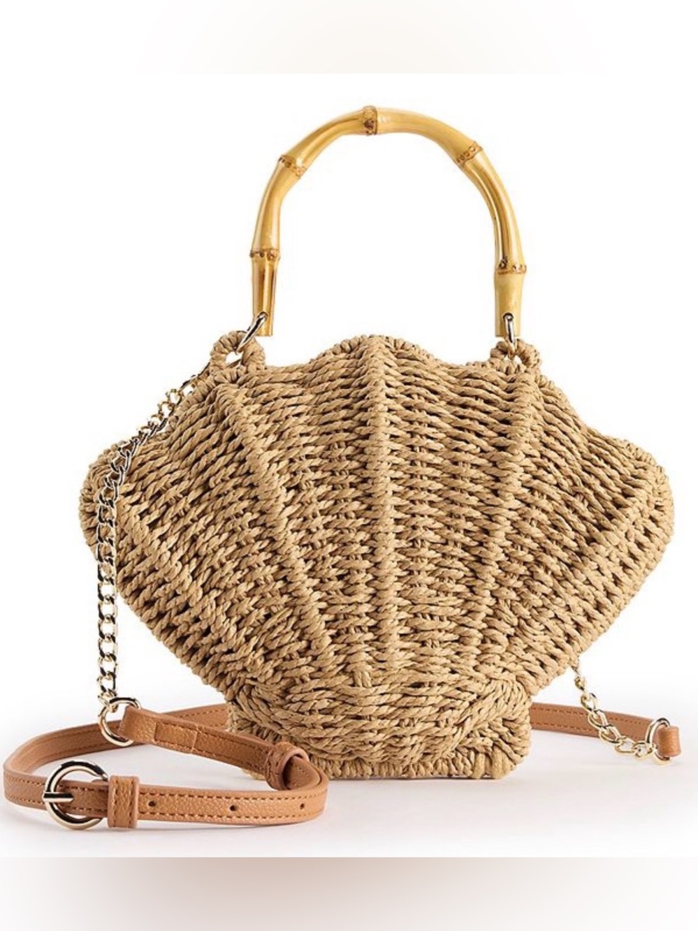 LC Lauren Conrad Shell Wicker Top Handle Bag